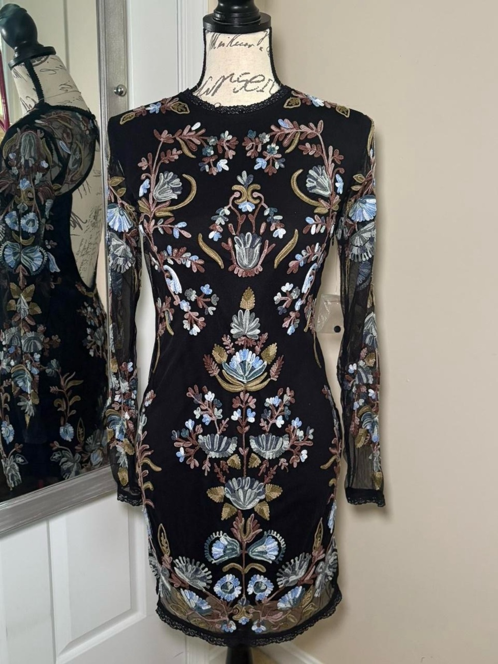NWT Free People Royal Embroidered Black Mini Dress